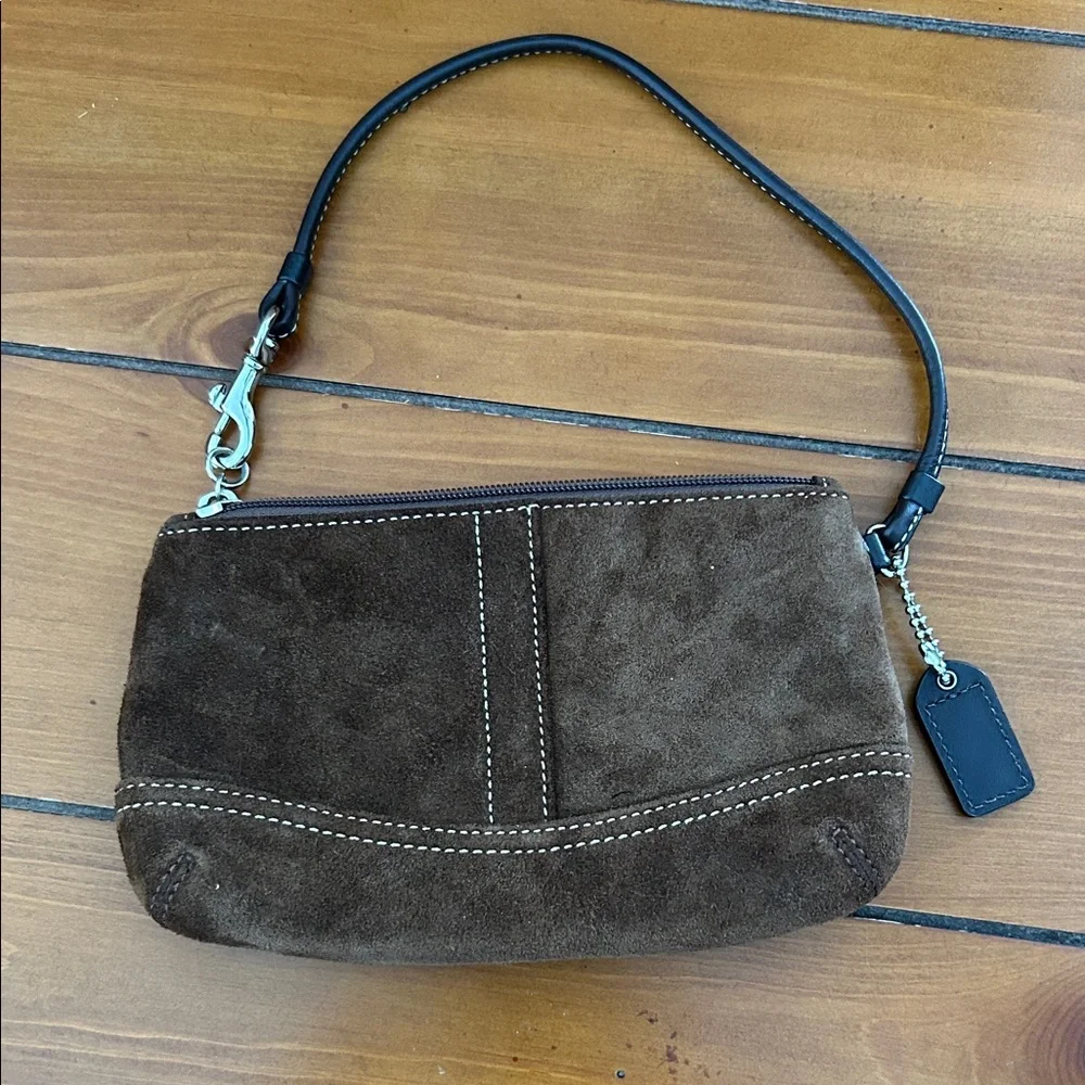 Coach Brown Suede Wristlet - Picture 1 of 4